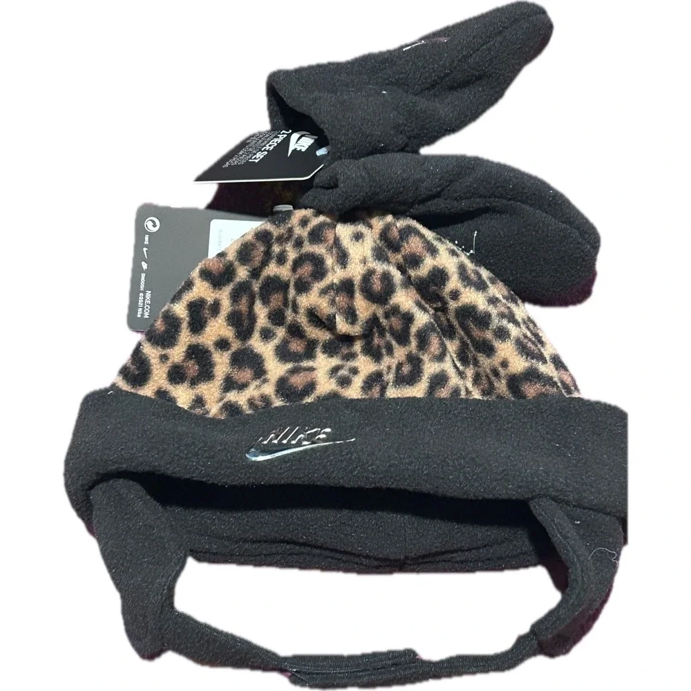 Nike Trapper Hat Mitten Set Infant Black Leopard Print NEW 1A2951-023